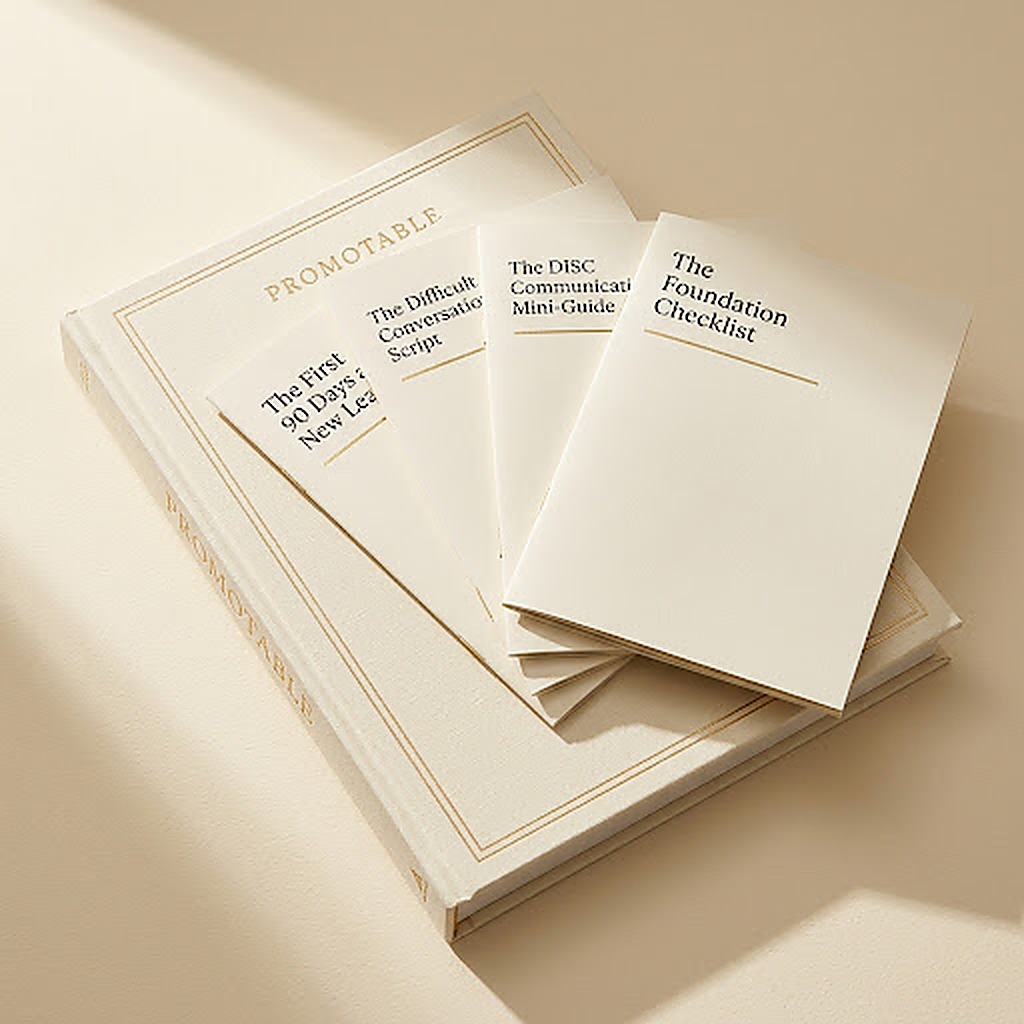 Promotable, the Foundation Checklist, and the DISC Communication Mini-Guide stacked together